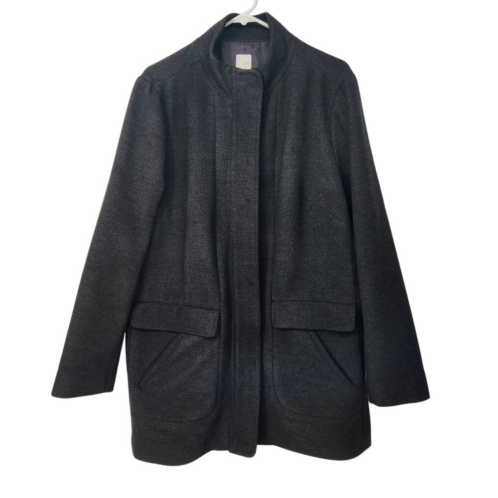 J. Jill Dark Gray Long Jacket Mock Felted Fleece Winter Peacoat Women's L